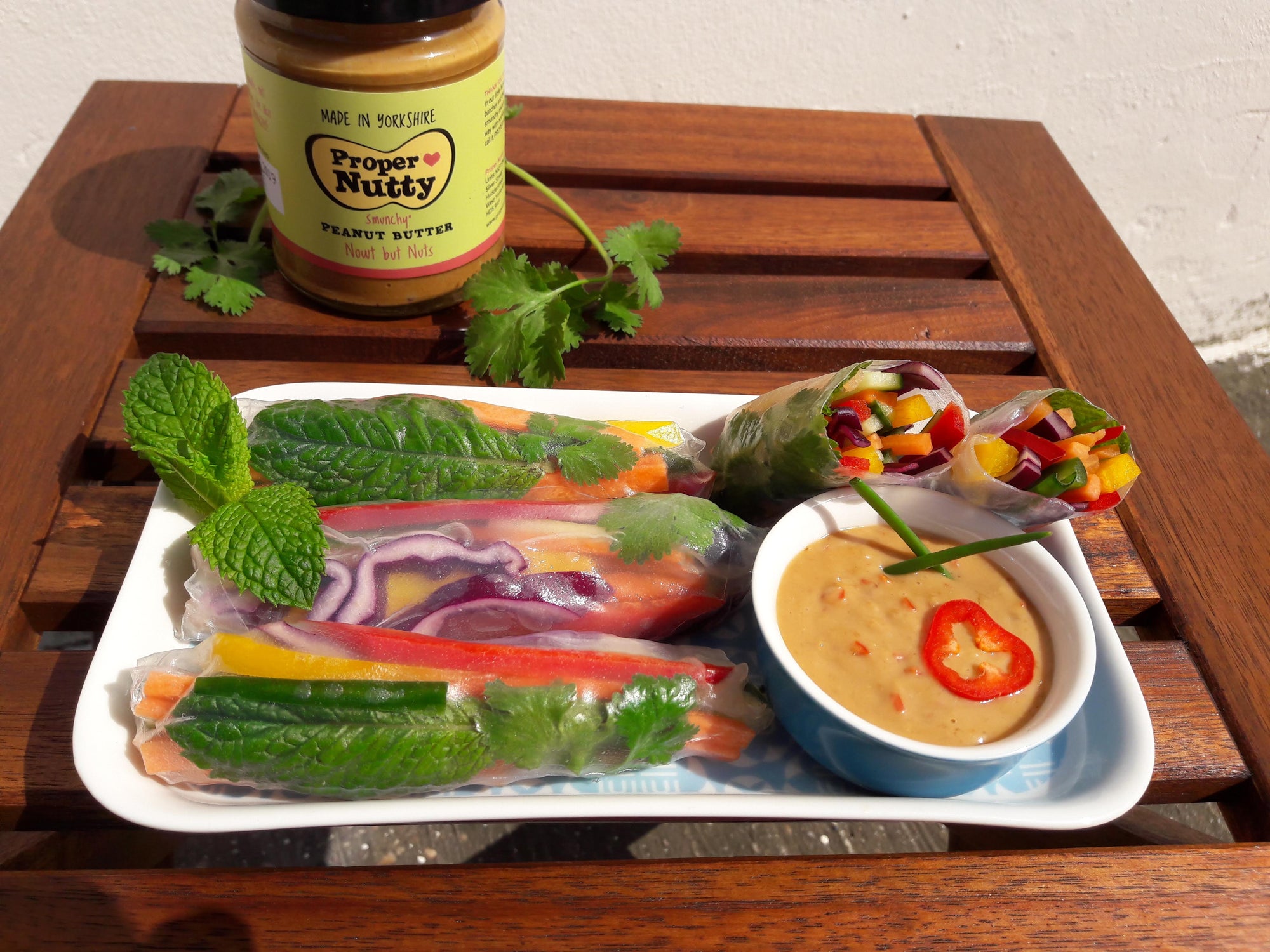 Rainbow Vegetable Rice Paper Rolls with Spicy Peanut Dipping Sauce